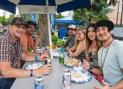 Dave, Mike, Ned, Kristen, Dana and Jared grab a table and a bite to eat at inside the fabulous sponsor area at Ogden Twilight. Photo: Lmsorenson.net