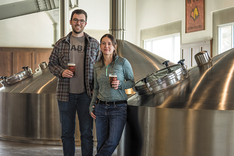 (L–R) Uinta Head of Research and Development Isaac Winter and Brewmaster Tanael Escartín synthesize creative brew ideas for large-scale craft beer output. Photo: ColtonMarsalaPhotography.com.