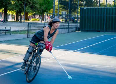 Tina Greene started playing bike polo in Milwaukee before Salt Lake. She has been playing for nine years and competes in tournaments around the world. Photo: Jo Savage // @SavageDangerWolf