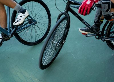 Common bike polo protective gear setup for hard court play. Photo: Jo Savage // @SavageDangerWolf