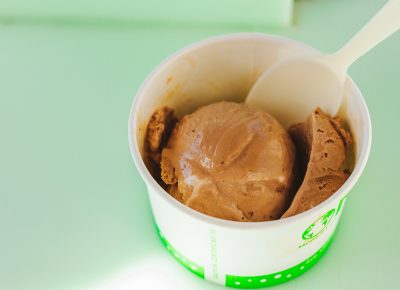 In a limited-release pairing, PJK's creamery provides us with a sample of their Solstice Chocolate ice cream blended with Fisher's Nitro Coffee Stout and toasted almonds. Photo: Talyn Sherer