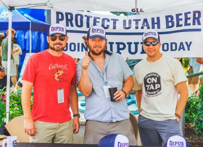 (L–R) Steve Mills, Rio Connelly and Mike Johnson of IPUB came out in full force to get the public on board with effecting reasonable changes to legislators' decisions to add more restrictions to responsible drinkers and brewers. Photo: Talyn Sherer
