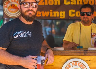 (L–R) Head brewer Jeremy Baxter and Sales and Distribution guru Frank Giamolva poured up and sold out of their now infamous pomegranate sour ale. Photo: Talyn Sherer