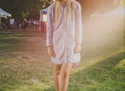 Izzy Forrest sewed the side seam on this X-large shirt to make a dress. Photo: @clancycoop