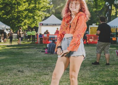 Hallie Runyan in a fun floral with matching color hair. Photo: @clancycoop