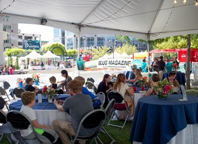 The VIP Lounge, sponsored by Harmons, provided shade, misters, great food and views of the SLUG Mag Stage at the DIY Festival. @cezaryna