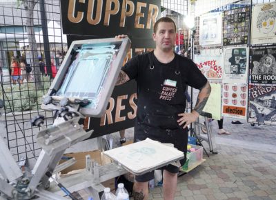 Copper Palate Press taking a break from bag screen-printing. Photo: @jaysonrossphoto