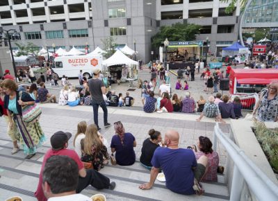 People enjoying music and food at the 90.9FM KRCL Stage. Photo: @jaysonrossphoto