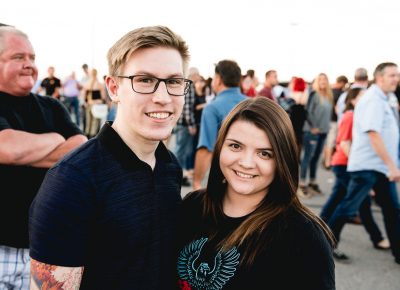 Max and Sam waiting in long lines outside USANA. Photo: Lmsorenson.net