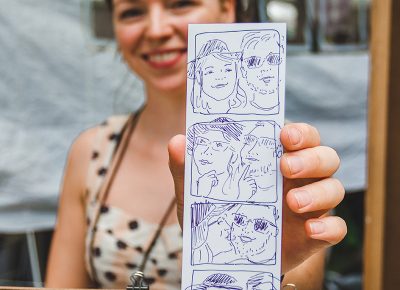 Artist Natalie Allsup-Edwards of the Hand Drawn Photo Booth gives you a personalized Craft Lake City creation unlike any other. Photo: @taylnshererphoto