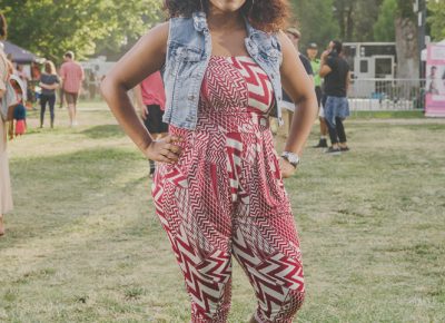 Keshia Leday in a wonderful pattern and denim vest. Photo: @clancycoop