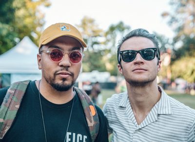 (L–R) Norbert and Denny. These two are incredibly talented local musicians who will be playing in Joshy Soul's band for the final Twilight Concert with The Roots. Norbert plays bass and produces other local artists and Denney plays trumpet and nearly every other instrument. Photo: johnnybetts.com