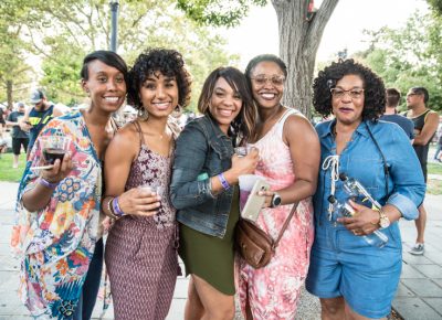 Trish, Chrisitina, Lynne, Amber and Jackie were having a good time before Solange's set. Photo: Gilbert Cisneros