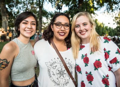 Sam, Corrina and Haley were side stage to see Solange's set. Photo: Gilbert Cisneros