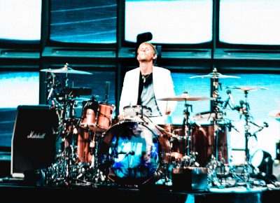 Drummer Dominic Howard, playing centerstage. Photo: Lmsorenson.net