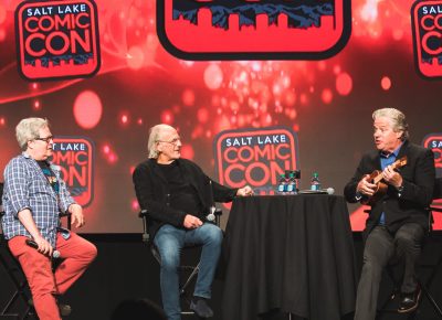 Guests Christopher Lloyd and Tom Wilson prepare for the audience Q&A. Photo: Lmsorenson.net