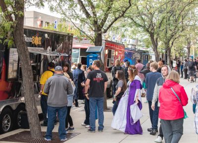 Food trucks galore line the streets just outside of the Salt Palace. Photo: Lmsorenson.net