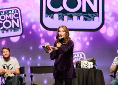 Gates McFadden auctions off her custom Dr. Crusher Funko figure for hurricane victim relief. Photo: Lmsorenson.net