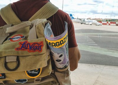 At the airport on the way to Morocco, we wait to step out on the tarmac to board our plane. Photo: Talyn Sherer