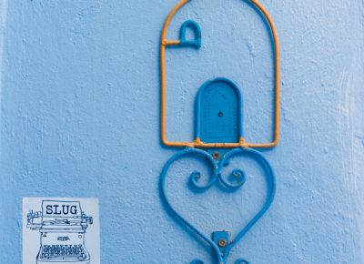 In Chefchaouen, Morocco the blue city is greeted with a SLUG stamp of approval. Photo: Talyn Sherer