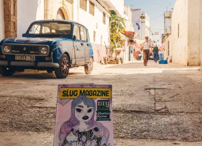 Inside Rabat’s medina, a SLUG Magazine is photographed in the alleyway of the ancient city. Photo: Talyn Sherer