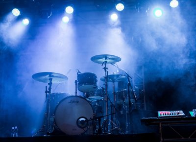 Questlove's kit engulfed in blue stage light. Photo: ColtonMarsalaPhotography.com