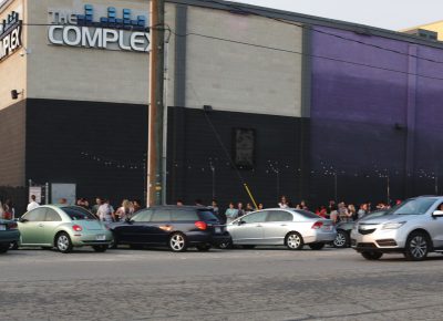 The line of fans for Foster the People stretches all down the street. Photo: Lmsorenson.net