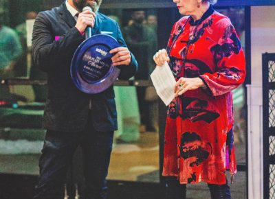 Randall Curtis of Harbor Seafood and Steak accepts his Blue Plate Award for being one of the many restaurants who expand food beyond the plate to the rest of the community. Photo: Talyn Sherer