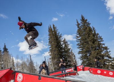 Men’s Open Snow, Andy Richardson, huge gap to frontside boardslide. Photo: @cezaryna