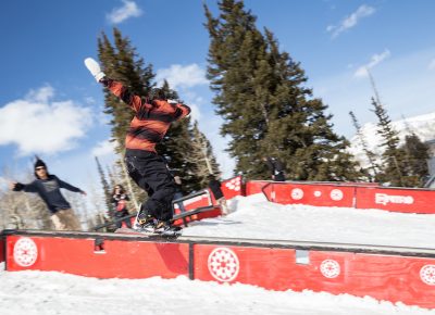 Men’s Open Snow, Pat Fava, 180 to boardslide to pretzel out. Photo: @cezaryna