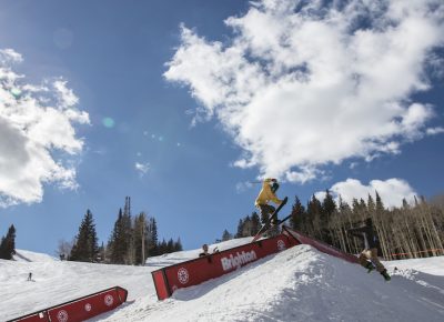 Men’s Open Ski, Kevin Bane, gap to tail slide. Photo: @cezaryna