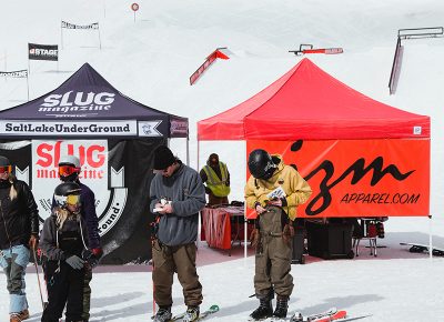 Skiers pinning bibs and prepping for the first heat. Photo: Matthew Hunter