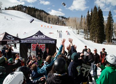 SLUG staff tossing sponsored goods for fans. Photo: Matthew Hunter