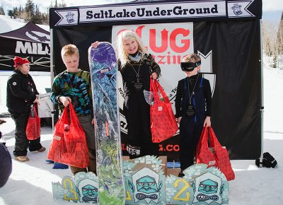 (L–R) Grayson Hawkins, Henry Hawkins and Ashton Davis taking home medals in the Men's 17 & Under Snow division. Photo: Matthew Hunter