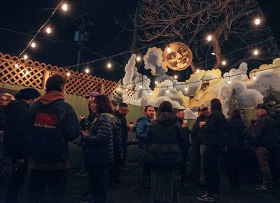 People enjoying the appropriately decorated outdoor area as the party continued well into the night. Photo: Will Cannon