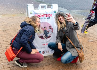 Eager fans take a selfie with the OK Go Frontside Sessions poster. Photo: Lmsorenson.net