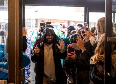 OK Go members make their way past the crowd as Tim Nordwind records some GoPro footage. Photo: Lmsorenson.net