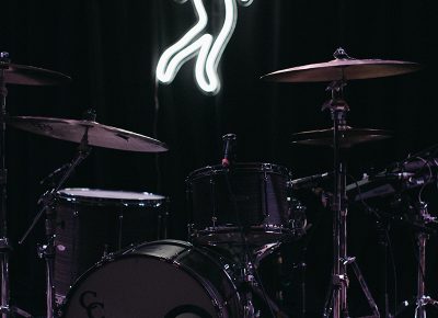 Neon artwork behind Lagomasino’s kit.