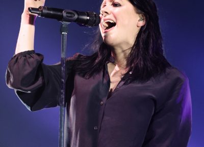 Singer songwriter, K.Flay singing on stage in Salt Lake City.