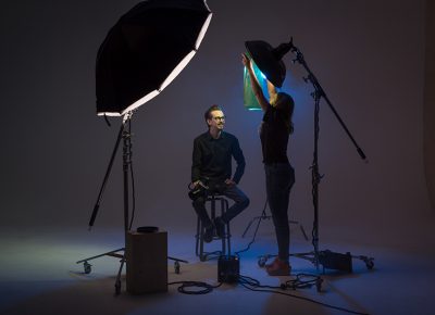 (L–R) Chad Kirkland and Hillary Musgrove-Kirkland on set. Photo: coltonmarsalaphotography.com