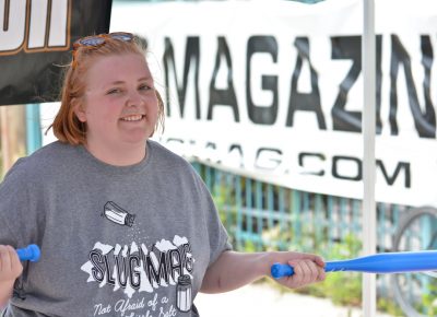 SLUG staffer Anne wielding her bats before heading up to the Graywhale stop.