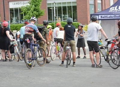 SLUGBoss Angela H. Brown announcing the first stop to the racers in this year's SLUG cat.