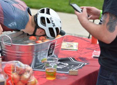 Bobbing for apples at the Mountain West Cider stop.