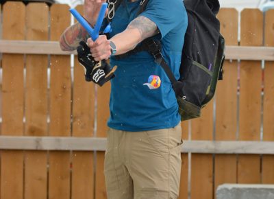 One of the riders trying the slingshot at the Proper Brewing Co stop.