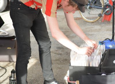 Vinyl hunting during the afterparty in the alley.