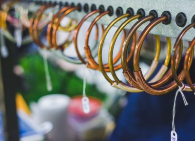 Copper coils on copper bands is just the kind of style you can expect from Peach Treats Jewelry. Photo: Talyn Sherer