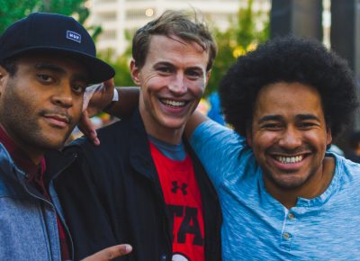 (L–R) Ian Hill, Jon Hansen and Awuley Quaye couldn’t wait to get in the door to this year's Brewstillery. Photo: Talyn Sherer