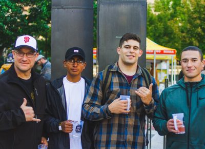 (L–R) Tim Becker, Willian Catalan, Tony Suverkropp and Cameron Branco were eager to make their way to all the booths before the night was over. Photo: Talyn Sherer