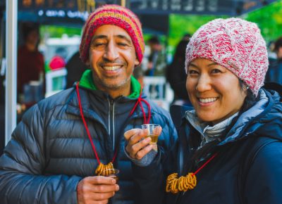 (L–R) Tony Attiet and Jessica Tso sample some of the spirits being offered by Waterpocket. Photo: Talyn Sherer