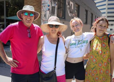 (L-R) Ken, Megan, Hannah and Salem head to Salt Lake’s Pride Festival. “Being a student at the Salt Lake School for the Performing Arts (and a part time student at Highland High), it’s easy to say that my school is welcoming to LGBTQ+ students. I think that the key to feeling comfortable within your school is finding friends and teachers that make you feel supported. If you ever feel victimized or unsafe in school because of your sexuality, I think it is imperative to reach out to your administrators and ensure that you are treated fairly. I think Highland and SLSPA do a great job of making safe spaces for students,” Hannah said. Photo: John Barkiple